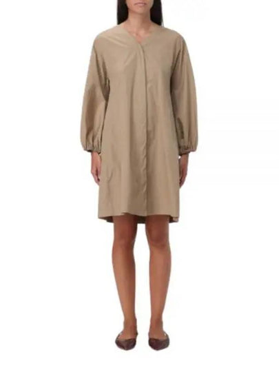 Miki V-Neck Cotton Short Dress Camel - MAX MARA - BALAAN 2