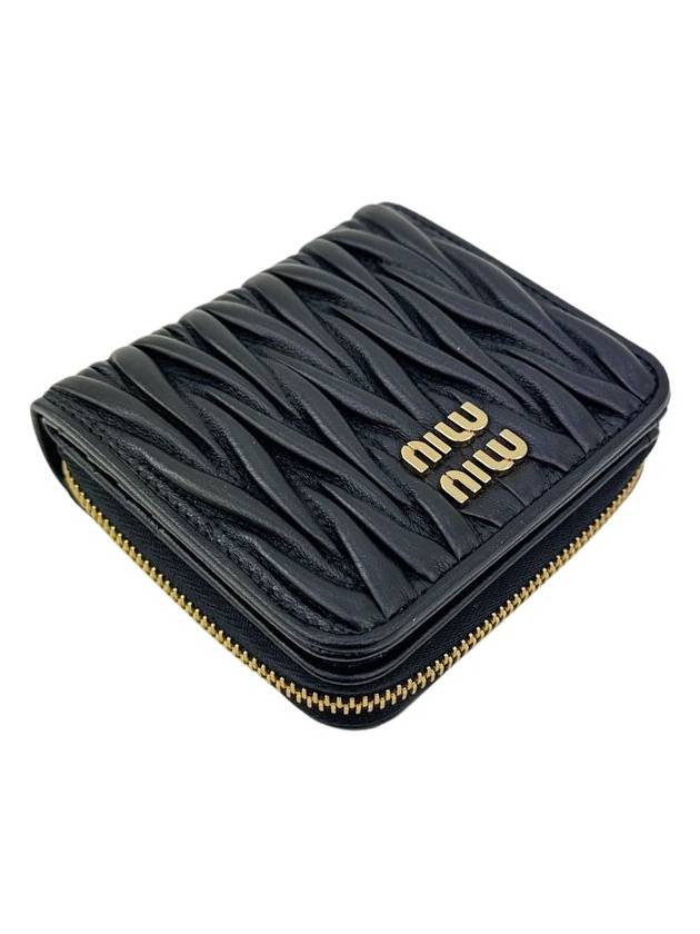 Matelasse Logo Zip Around Half Wallet Black - MIU MIU - BALAAN 5