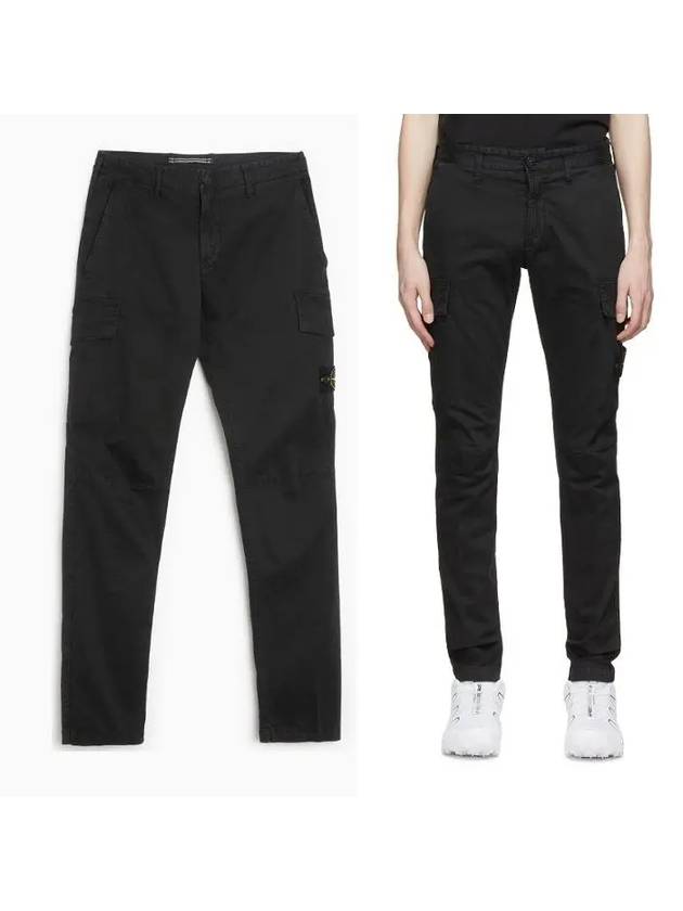 Stretch Broken Twill Garment Dyed Old Effect Cargo Pants Black - STONE ISLAND - BALAAN 2