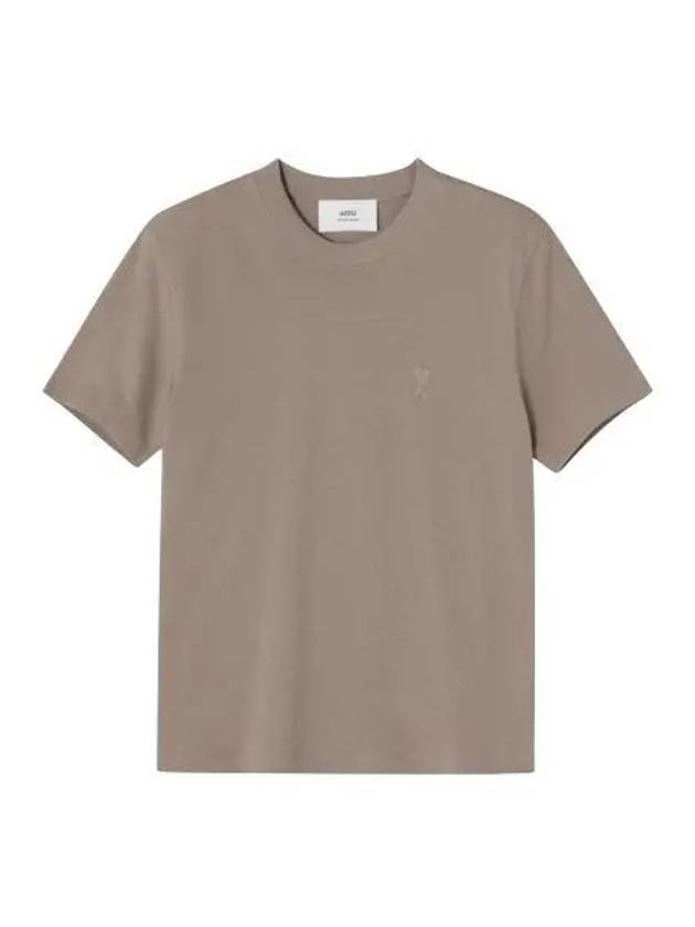 Tone On Tone Heart Logo Organic Cotton Short Sleeve T-Shirt Brown - AMI - BALAAN 2