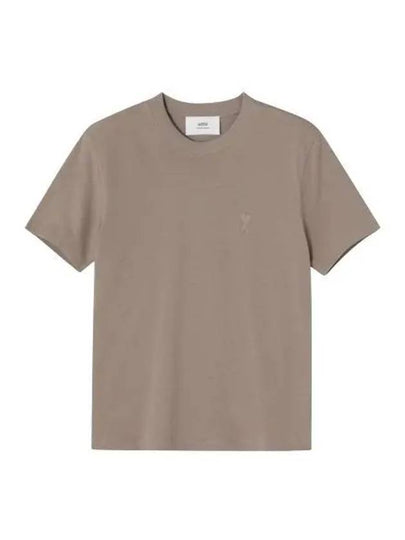 Tone On Tone Heart Logo Organic Cotton Short Sleeve T-Shirt Brown - AMI - BALAAN 2