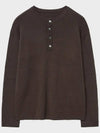 Cotton ribbed henley neck knit deep brown - NOIRER - BALAAN 9