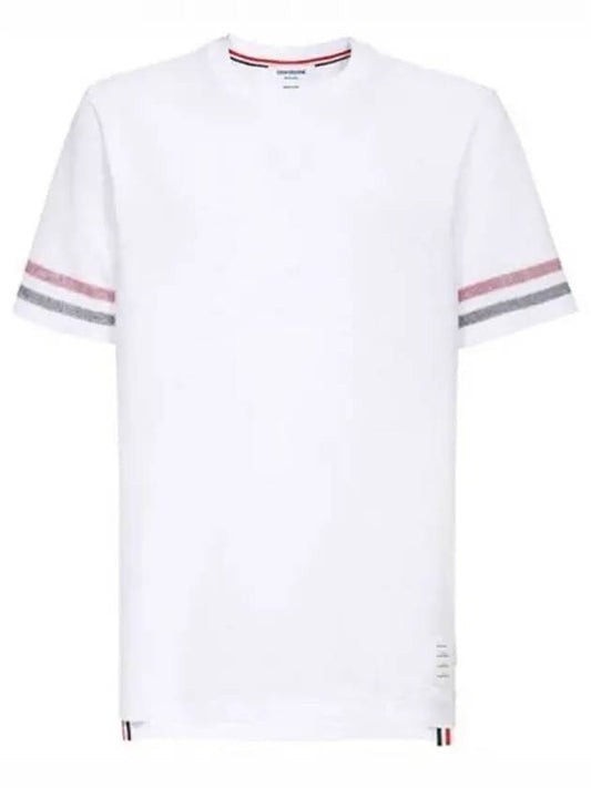 Textured Cotton Stripe Short Sleeve T-Shirt White - THOM BROWNE - BALAAN 2