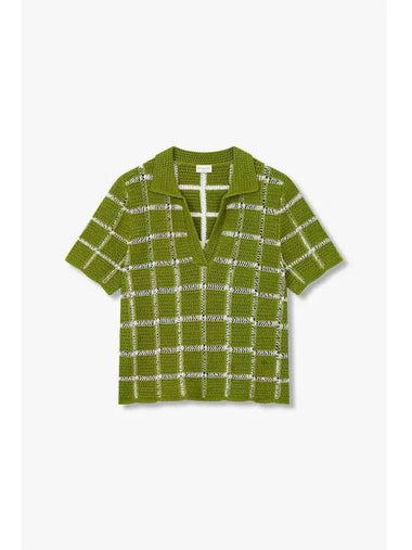 Women s Windowpane Check Open Collar Sweater Green - DRIES VAN NOTEN - BALAAN 1