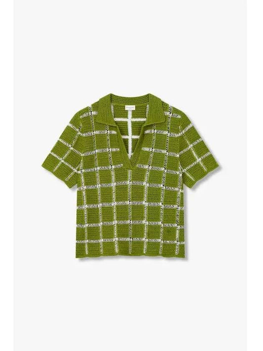 Women s Windowpane Check Open Collar Sweater Green - DRIES VAN NOTEN - BALAAN 1