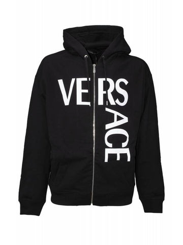 Across Logo Zip-Up Hoodie Black - VERSACE - BALAAN 1