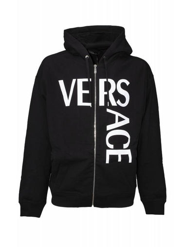 Across Logo Zip-Up Hoodie Black - VERSACE - BALAAN 1