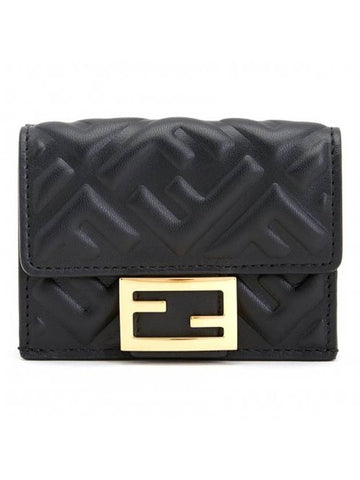 FF Baguette Flap Card Half Wallet Black - FENDI - BALAAN 1