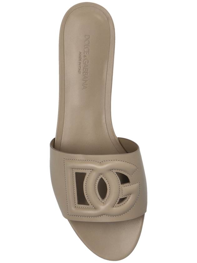 Dolce & Gabbana Leather Slides With Logo, Women's, Grey - DOLCE&GABBANA - BALAAN 6