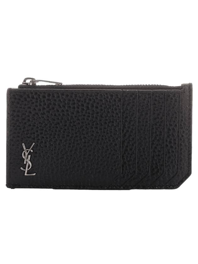 Tiny Cassandre Fragment Zipper Card Wallet Black - SAINT LAURENT - BALAAN 1