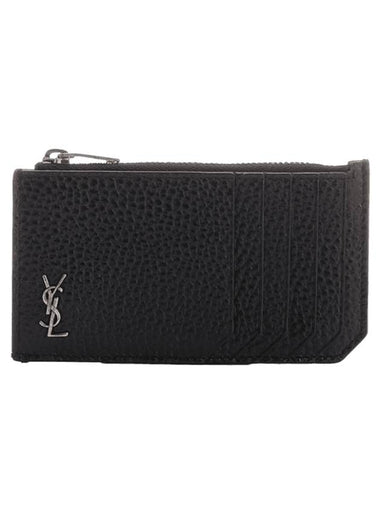 Tiny Cassandre Fragment Zipper Card Wallet Black - SAINT LAURENT - BALAAN 1