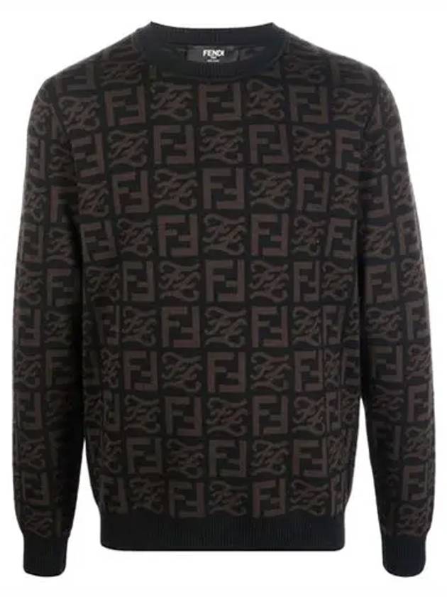 Men's FF Logo Wool Pullover Knit Top Black - FENDI - BALAAN.