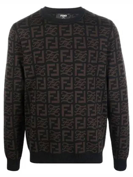 Men's FF Logo Wool Pullover Knit Top Black - FENDI - BALAAN.