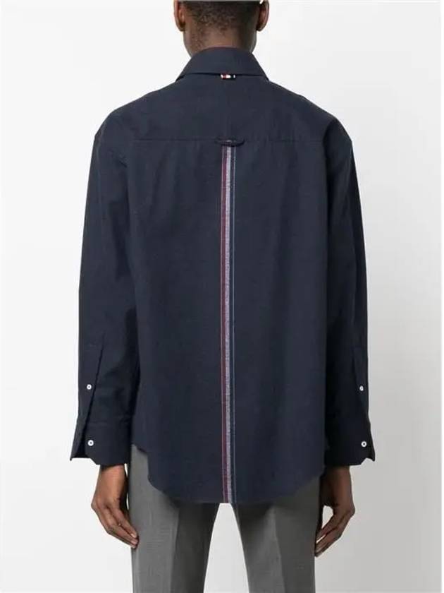 Back Stripe Oversize Cotton Flannel Long Sleeve Shirt Navy - THOM BROWNE - BALAAN 5