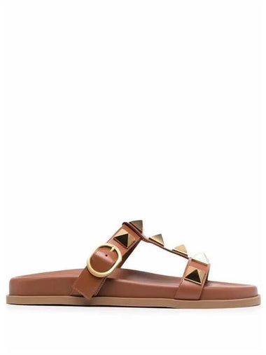 Roman Stud Slippers Brown - VALENTINO - BALAAN 1