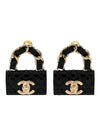 Metal Resin Quilted Turnlock Chain Bag Earrings Gold Black - CHANEL - BALAAN 1