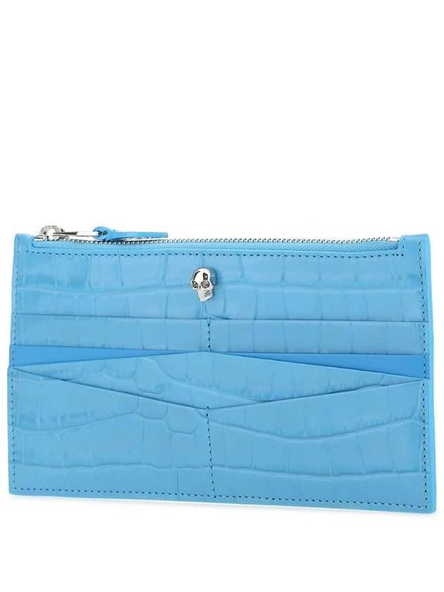 Crocodile Leather Skull Zipper Card Holder Light Blue - ALEXANDER MCQUEEN - BALAAN 3