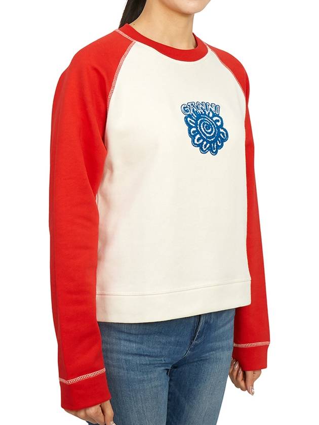 Isoli Ragran Logo Contrast Sleeve Sweatshirt White Red - GANNI - BALAAN 4