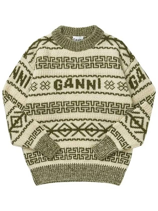 Women's Wool Knit Top Avocado - GANNI - BALAAN 5