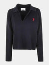 Small Heart Long Sleeve Polo Shirt Black - AMI - BALAAN 3