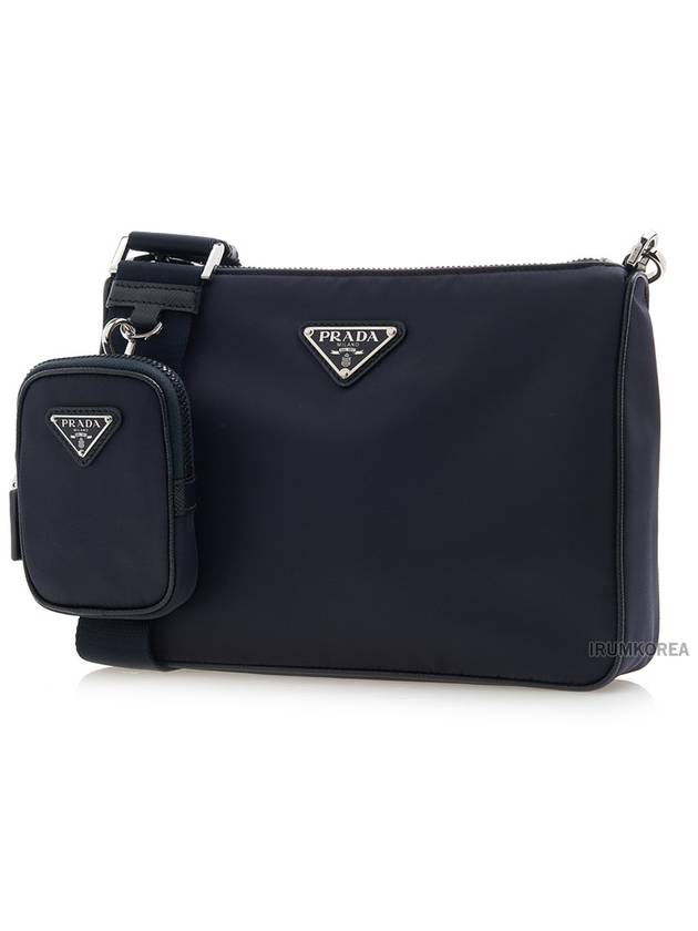 Re-Nylon Saffiano Leather Shoulder Bag Navy - PRADA - BALAAN 3