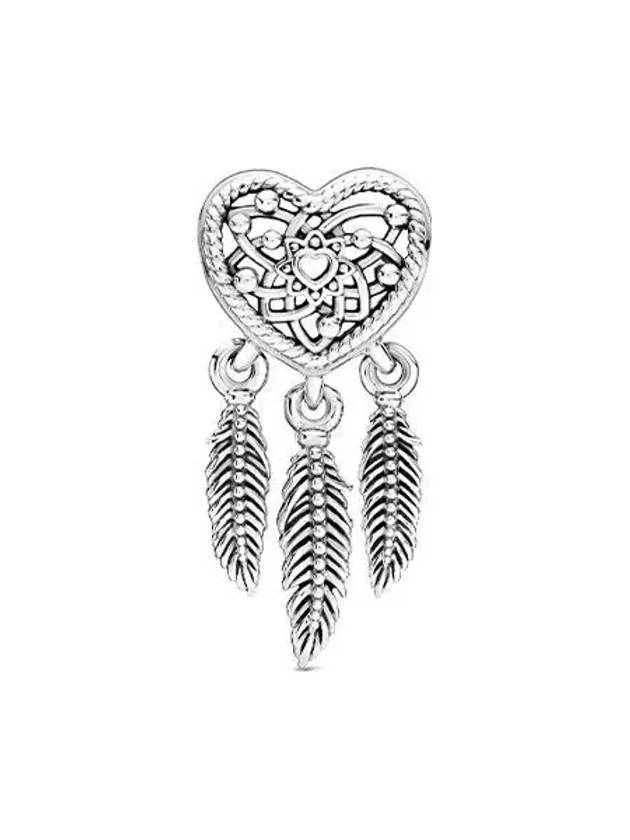 Women's Openwork Heart Three Feathers Dream Catcher Bracelet Charm Silver - PANDORA - BALAAN 2