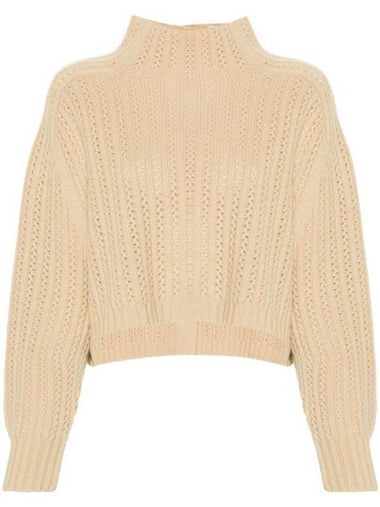 High Neck Back Button Crop Knit Top Beige - MAX MARA - BALAAN 1