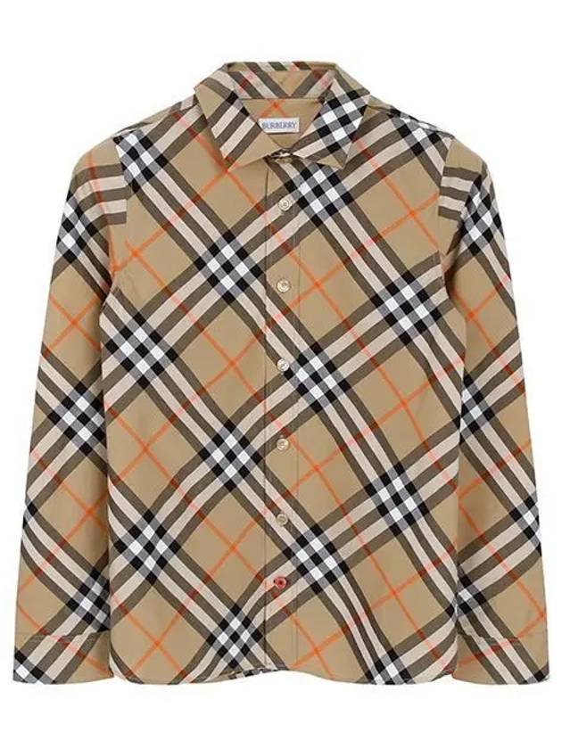 Kids Check Cotton Long Sleeve Shirt Sand - BURBERRY - BALAAN 2