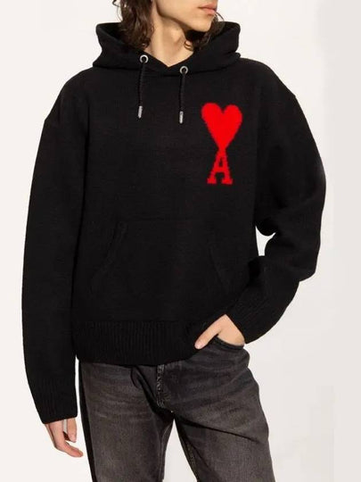 Big Heart Logo Wool Hoodie Black - AMI - BALAAN 2