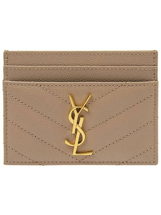 Gold Hardware Matelasse Caviar Leather Card Wallet Dark Beige - SAINT LAURENT - BALAAN 2