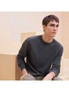 Men s Knit Double Coat H Cashmere Sleeve Crew Neck Sweater Charcoal - HERMES - BALAAN 2