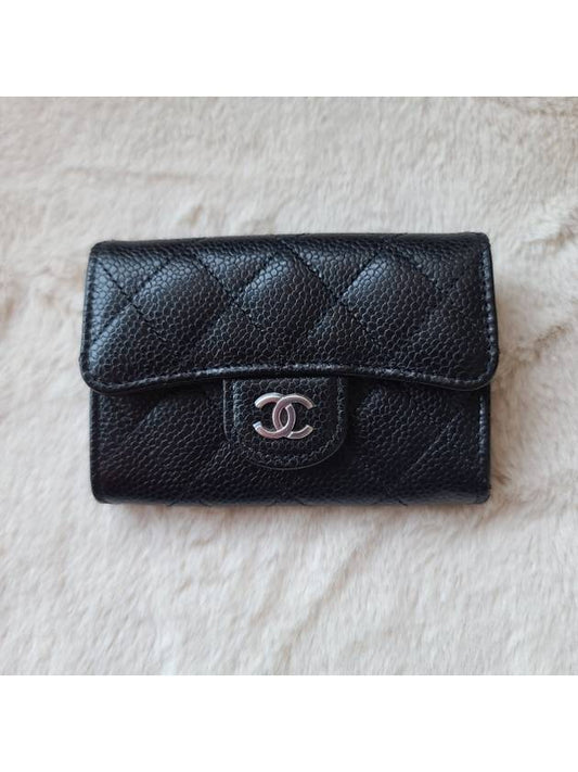 Classic Card Holder Grained Calfskin Silver Black - CHANEL - BALAAN 2