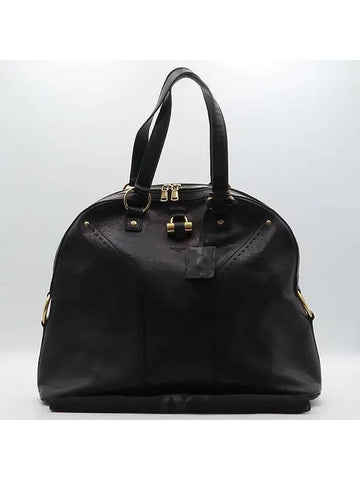 YSL Yip 153959 Black Leather Gold Muse Overlarge Tote Bag - SAINT LAURENT - BALAAN 1