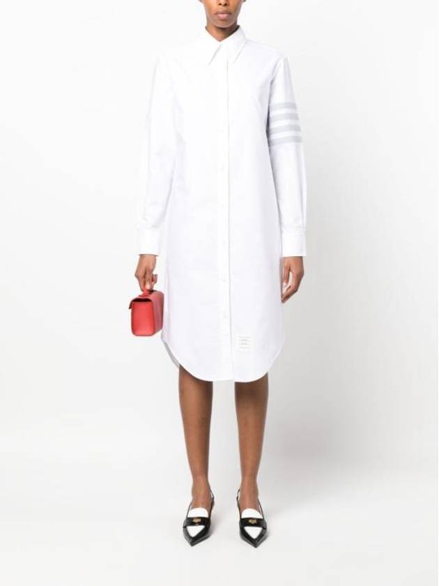 Diagonal 4-Bar Cotton Shirt Midi Dress White - THOM BROWNE - BALAAN 3