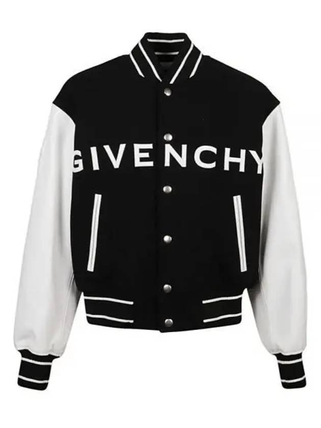 Logo Leather Wool Bomber Jacket Black - GIVENCHY - BALAAN 2