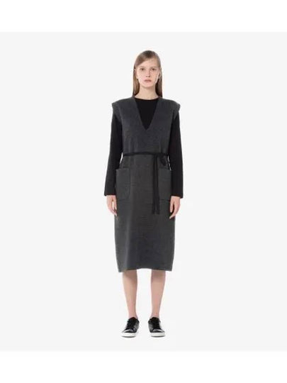 Women's V-Neck Sleeveless Midi Dress Charcoal Grey - LACOSTE - BALAAN 2