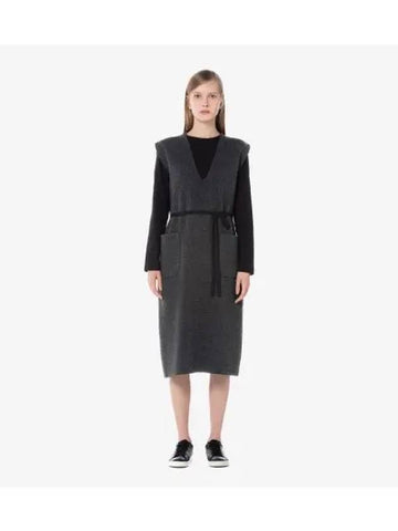 Women s V neck sleeveless dress charcoal gray - LACOSTE - BALAAN 1