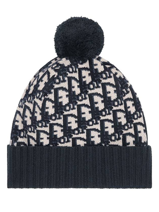 oblique pom pom beanie navy - DIOR - BALAAN.