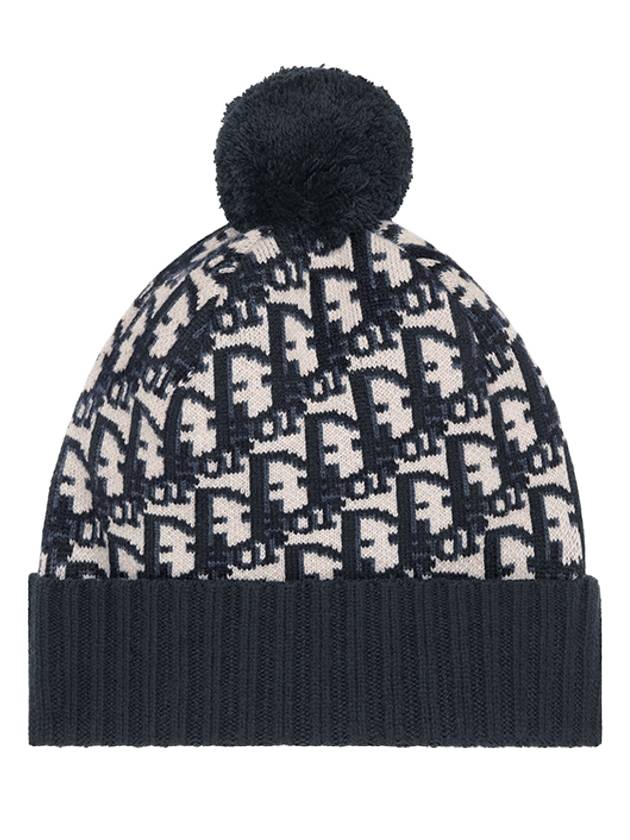 Oblique Pom Pom Beanie Navy - DIOR - BALAAN 1