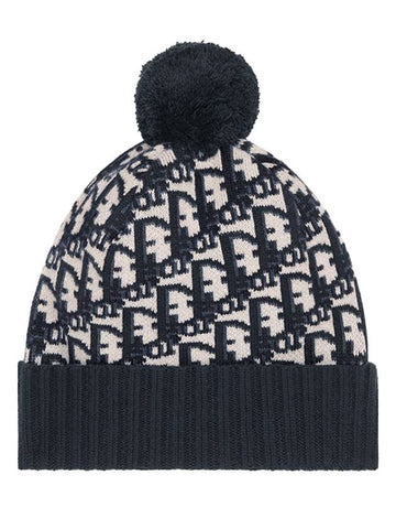 Oblique Pom Pom Beanie Navy - DIOR - BALAAN 1