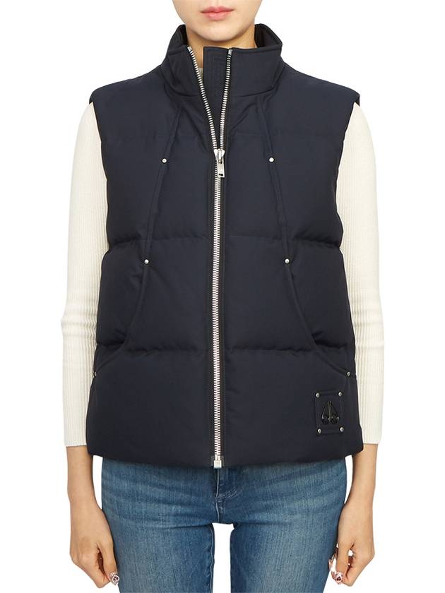 Women's Logo Patch Zipper Padded Vest Navy - MOOSE KNUCKLES - BALAAN 3