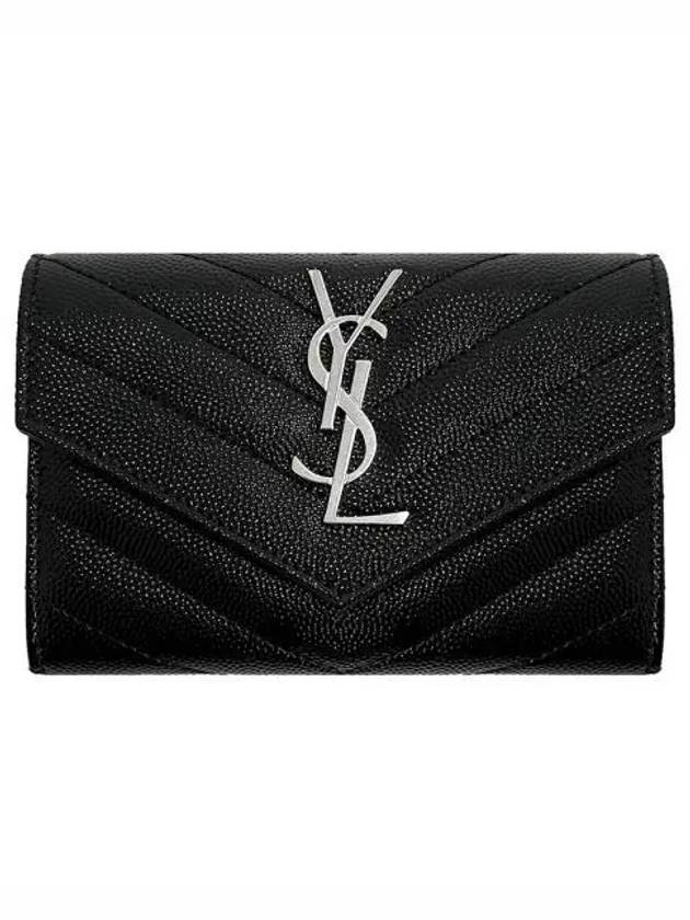 Cassandre Matelasse Small Envelope Grain de Poudre Embossed Leather Wallet Silver Black - SAINT LAURENT - BALAAN 2