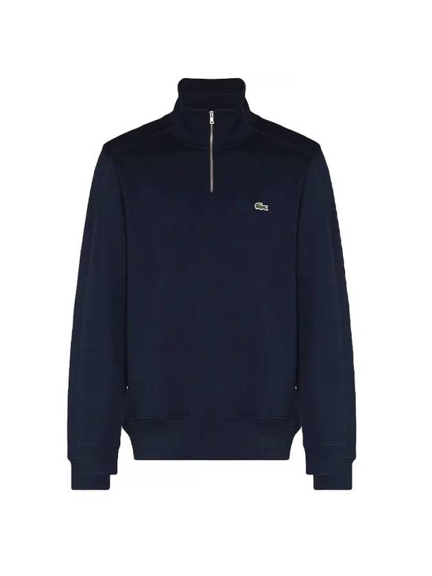 Logo Half Zip Up Cotton Sweatshirt Navy - LACOSTE - BALAAN 1