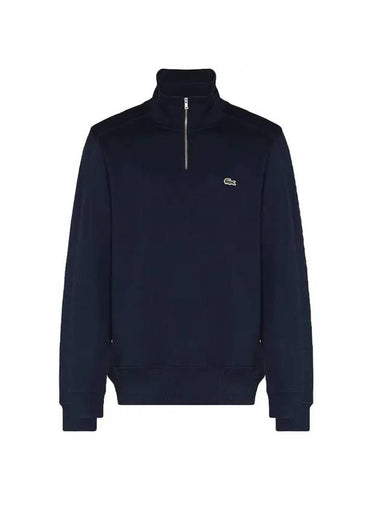 Logo Half Zip Up Cotton Sweatshirt Navy - LACOSTE - BALAAN 1