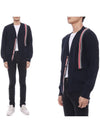 RWB Striped Intarsia Cotton Cardigan Navy - THOM BROWNE - BALAAN 2