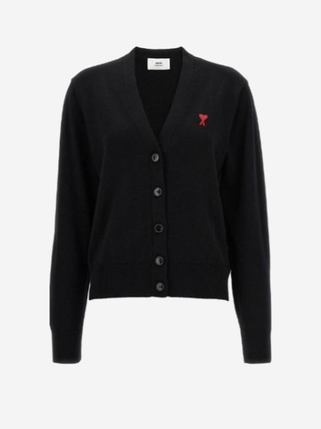 Heart Logo Wool Cardigan Black - AMI - BALAAN 2