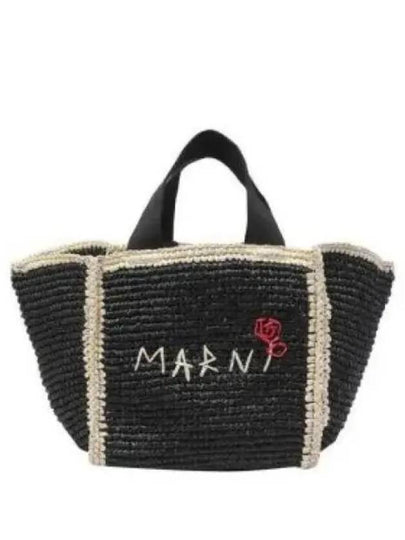 Embroidered Logo Woven Tote Bag Black - MARNI - BALAAN 2