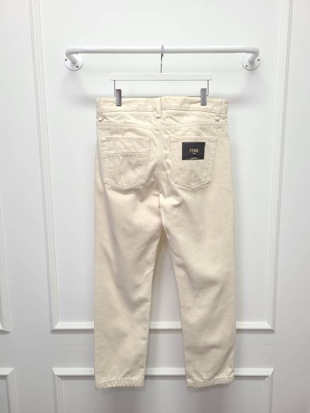 White Cream Logo Patch Denim Pants Trousers 32 34 - FENDI - BALAAN 3