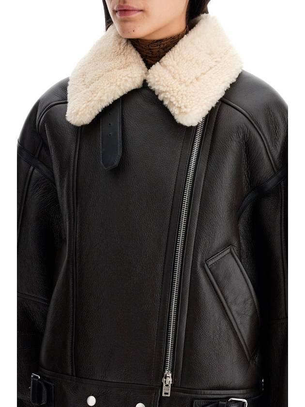 Women's Shearling Leather Biker Jacket Dark Brown - ACNE STUDIOS - BALAAN 5