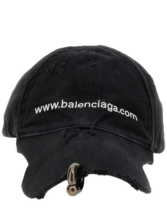 Front Piercing Wash Cotton Ball Cap Black Faded - BALENCIAGA - BALAAN 1